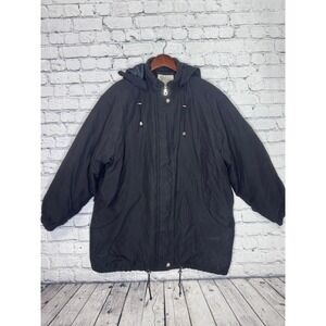 Coat Collectibles Black Hooded Parka Jacket Women's Size L Drawstring Waist